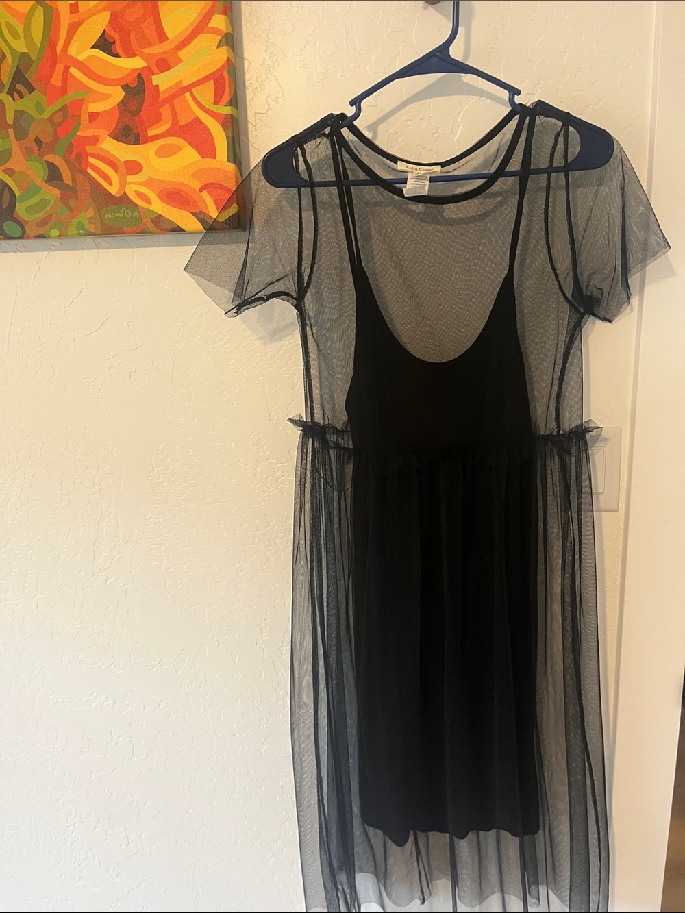 Vintage Black Sheer Midi Dress with Slip